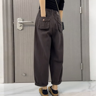 直筒裤 梨形身材窄版 女高腰宽松显瘦老爹裤 欧货咖色复古九分牛仔裤