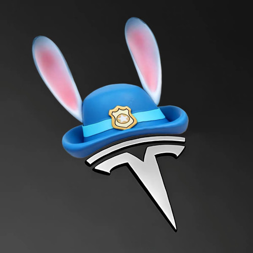 适用于特斯拉朱迪警官兔耳朵帽子车标装饰贴画卡通可爱汽车装饰贴