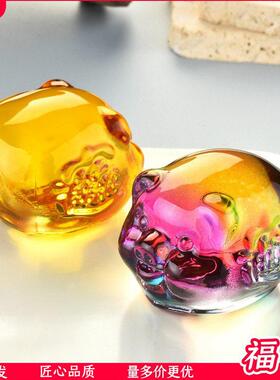 琉璃生肖小猪摆件属相手招财生日礼物家居客厅装饰品黄水晶金猪