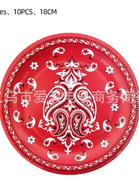 新款 Red Bandana主题西部牛仔主题生日派对纸盘纸杯餐具装饰套装