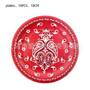 新款 Red Bandana主题西部牛仔主题生日派对纸盘纸杯餐具装饰套装