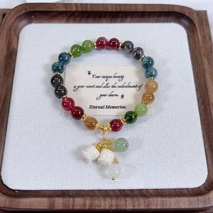 新款人造彩色碧玺手链ins小众铃兰花吊坠水晶手串送女友闺蜜礼物