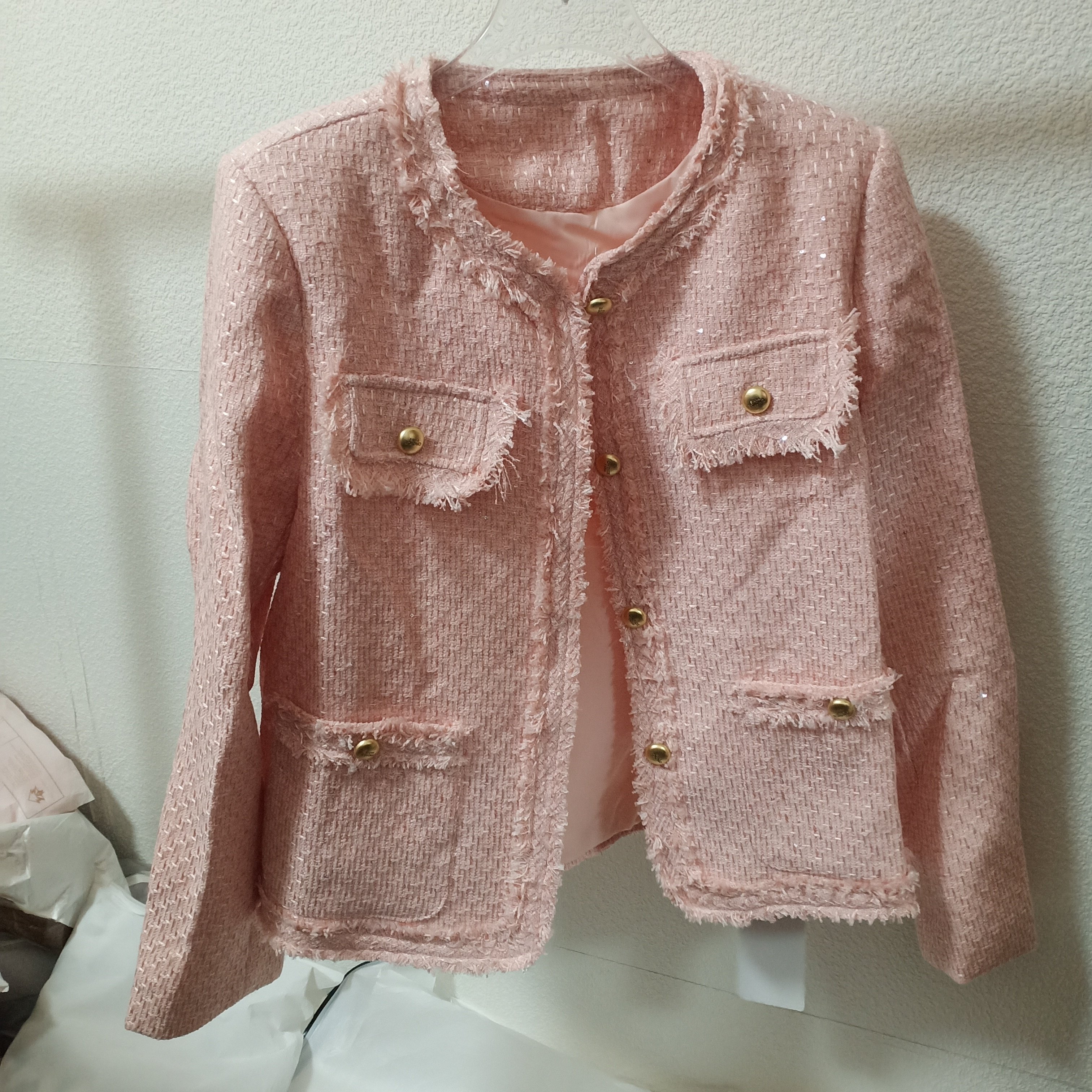 粉色法式小香风编织小亮片外套女2026春秋新款名媛气质百搭上衣潮,女装/女士精品,短外套,淘宝优惠券,粉丝福利购,淘宝优惠卷