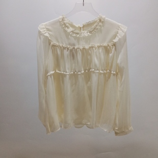 短款 温柔风木耳边亮丝长袖 设计感荷叶边宽松娃娃衫 女新款 上衣 衬衫