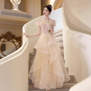 一字肩晚礼服裙2025新款轻奢小众宴会高端主持人绝美高级感成人礼