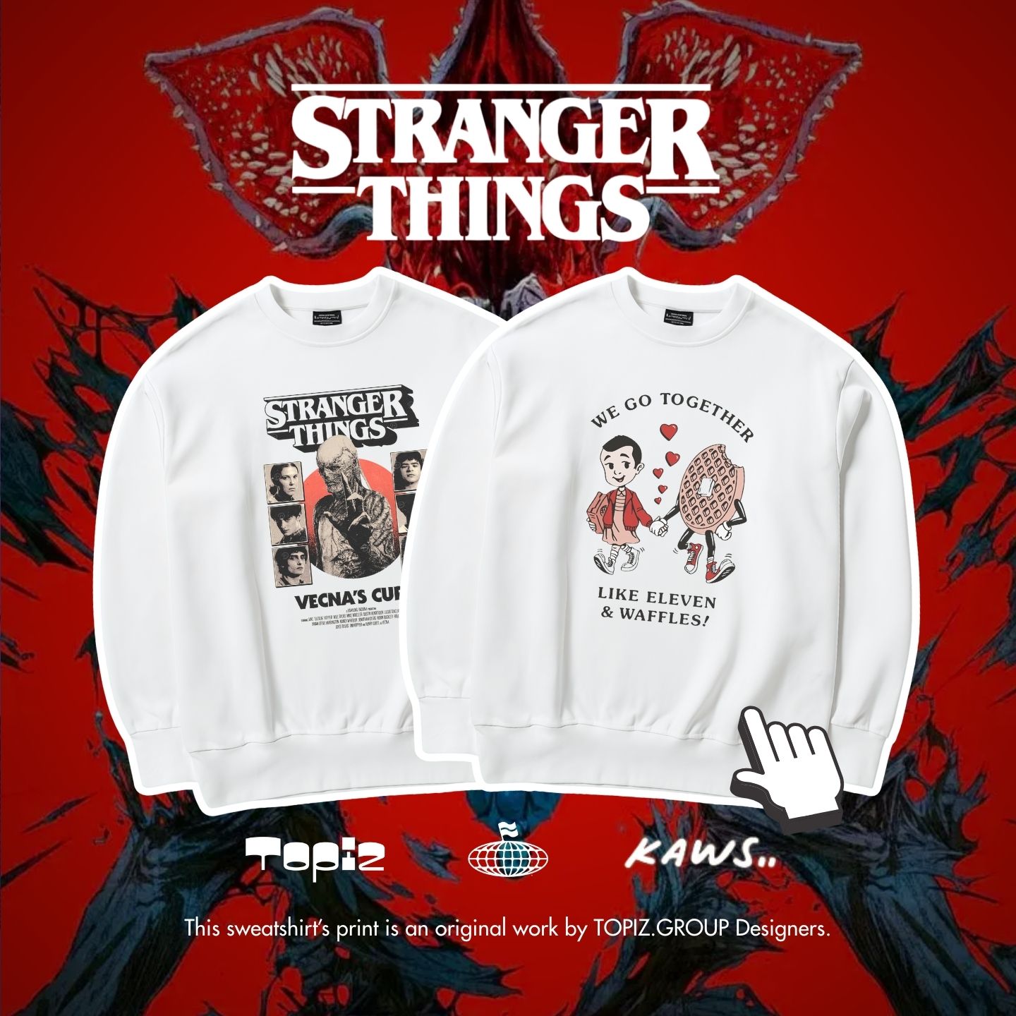 美式怪奇物语Stranger Things印花圆领卫衣男女通用潮流白色长袖