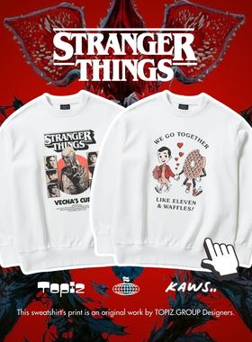 美式怪奇物语Stranger Things印花圆领卫衣男女通用潮流白色长袖