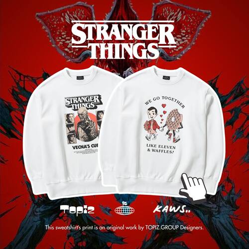 美式怪奇物语Stranger Things印花圆领卫衣男女通用潮流白色长袖
