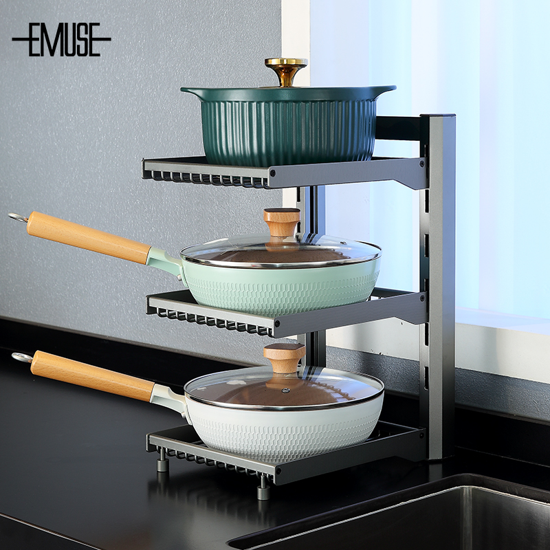 置物架枪灰色厨房收纳柜置物架多层锅架下水槽收纳架家用锅具收纳