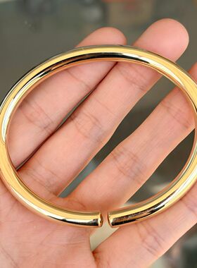 里外实心！手工黄铜手镯D型马蹄铜手环简约创意铜镯子男女铜饰品
