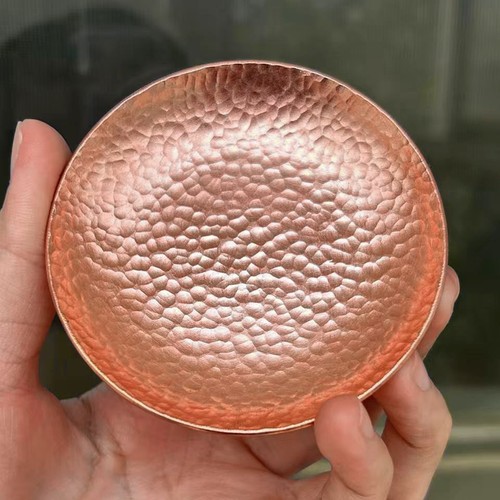 直径8cm纯手工锻打紫铜茶托杯垫