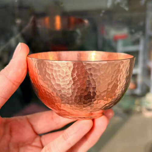 手工锻打肌理紫铜茶碗