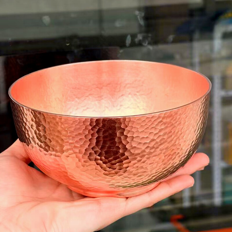 14cm重工手工锻打肌理紫铜碗铜饭碗铜餐具小众个性纯铜拉面大碗