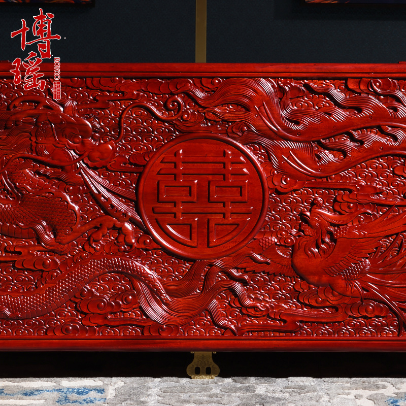博瑶香樟木箱子婚嫁箱仿古五面满雕花嫁妆箱结婚收纳陪嫁结婚字画