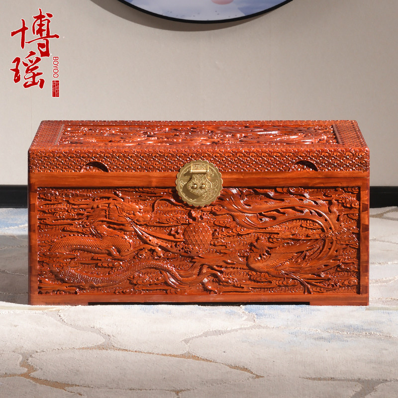 博瑶香樟木箱子婚嫁箱五面满雕花仿古嫁妆箱结婚收纳陪嫁结婚字画