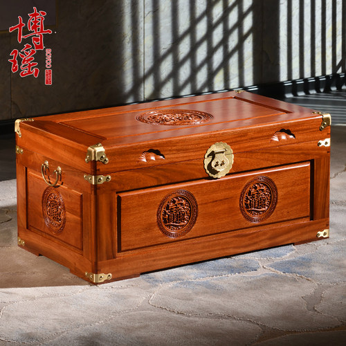 香樟木箱子实木雕花箱婚嫁陪嫁箱字画箱书画箱储物招财进宝结婚