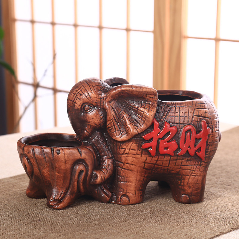 复古红陶大象小猪招财进宝花盆多肉微景观植物红陶花盆盆栽包邮