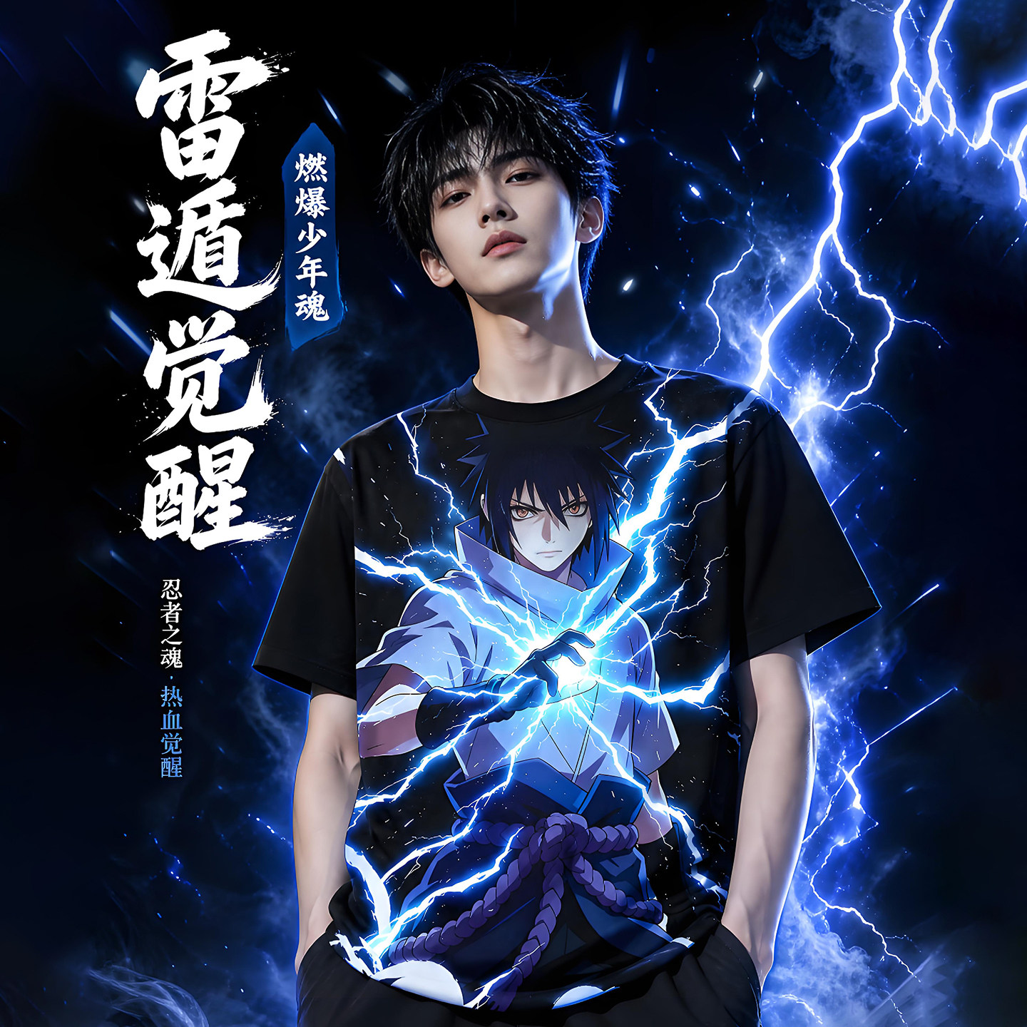 火影忍者短袖动漫T恤衫衣服夏季学生黑色上装二次元宇智波佐助柱