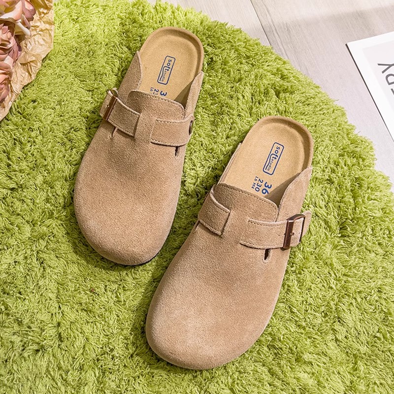 真皮牛皮版勃肯鞋女2026新款夏平底半拖厚底外穿春秋包头博肯拖鞋