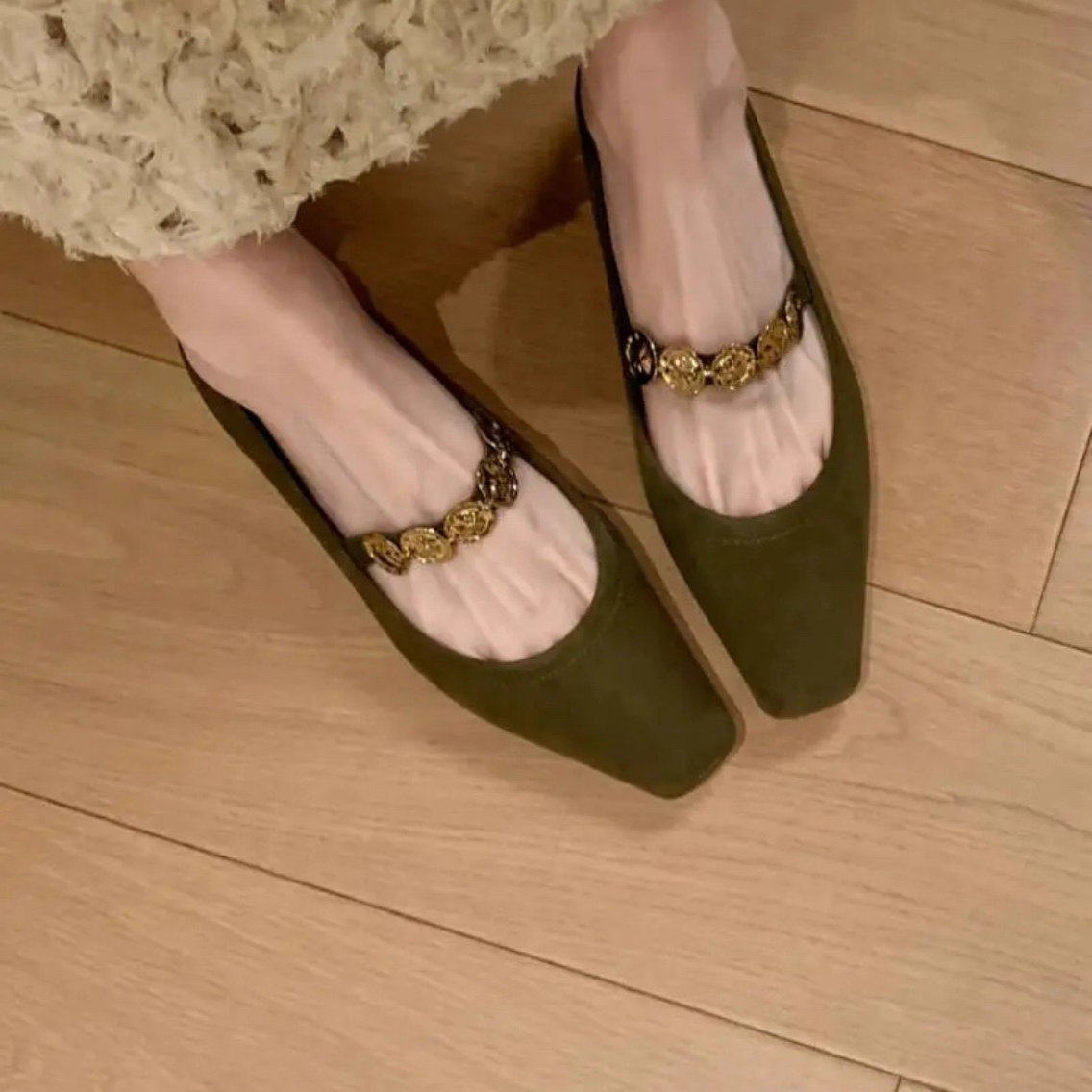 羊皮版~~方头单鞋女春秋2026新款一字带小金币平底通勤法式玛丽珍,女鞋,玛丽珍鞋,淘宝优惠券,粉丝福利购,淘宝优惠卷