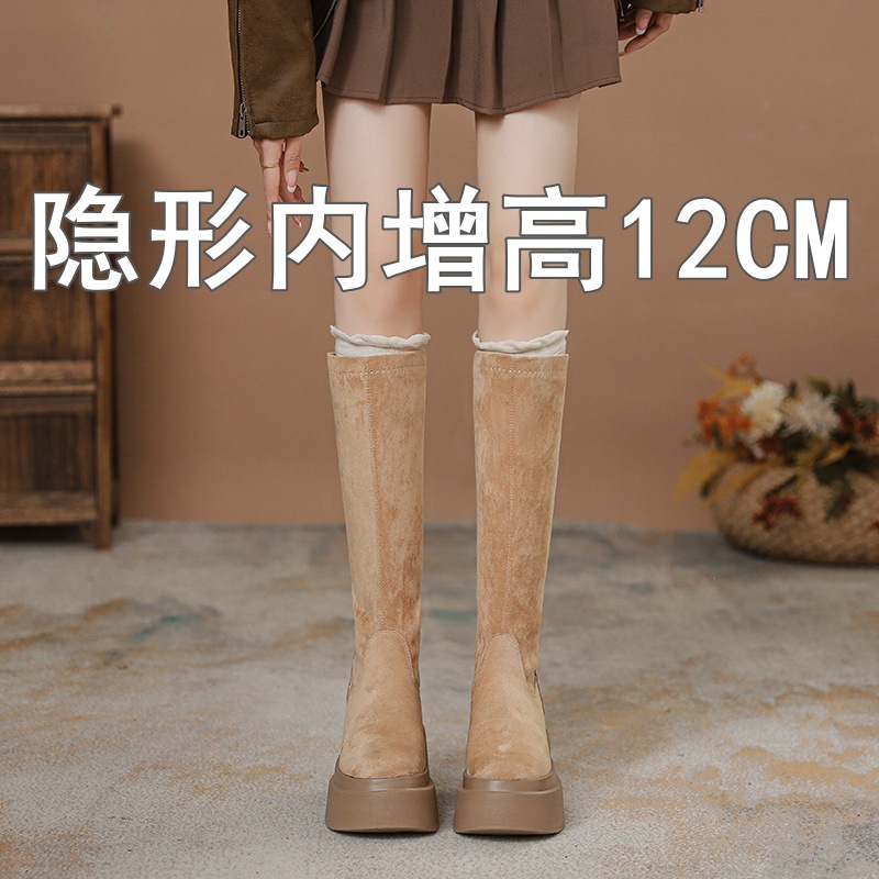 内增高12CM小个子高筒骑士靴不过膝长靴女秋冬季新款厚底长筒靴女