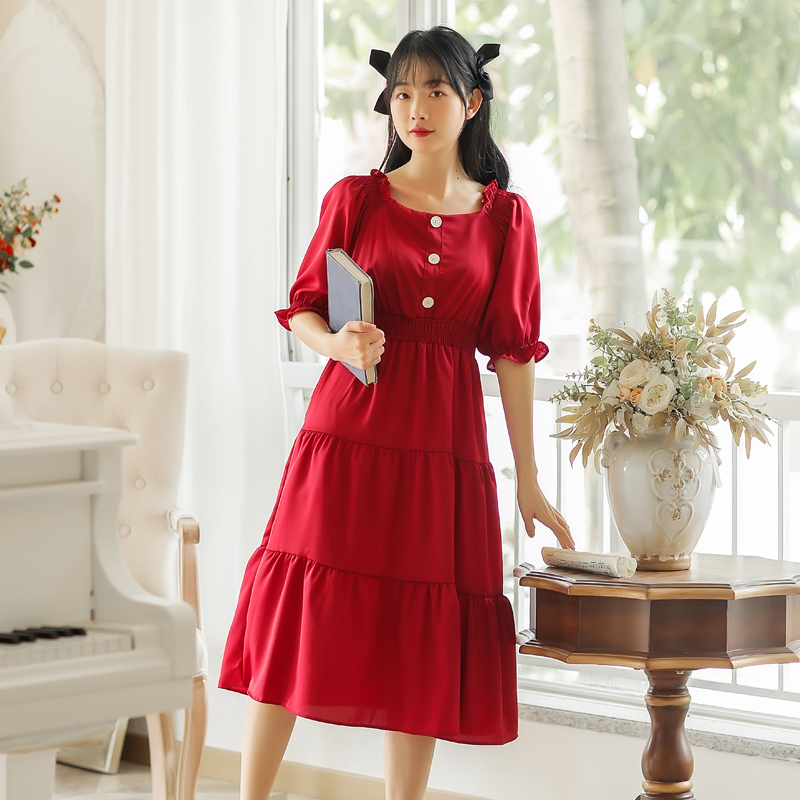 Real photo soft retro waist dress