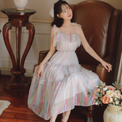 Real photo 2021 French super immortal gold stamping suspender skirt