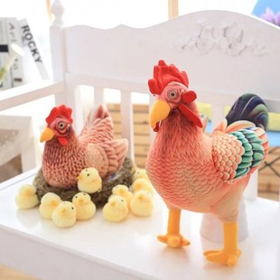 仿真鸡公仔毛绒玩具大公鸡老母鸡抱枕小鸡音乐鸡窝玩偶报春鸡活动