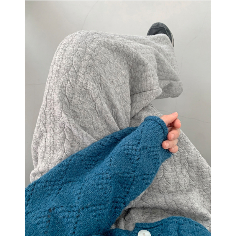 秋冬夹层韩国东大门 复古立体麻花纹奶奶裤阔腿裤长裤休闲裤