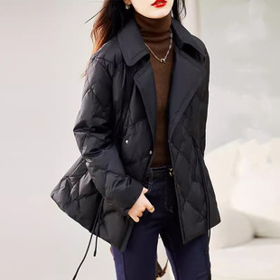 反季西装领黑色羽绒棉服女短款小个子收腰修身2026年冬季时尚