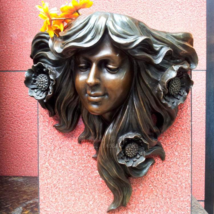 铜雕塑少女花坛壁挂铜像人物铜工艺品艺术品挂件家居饰品挂饰