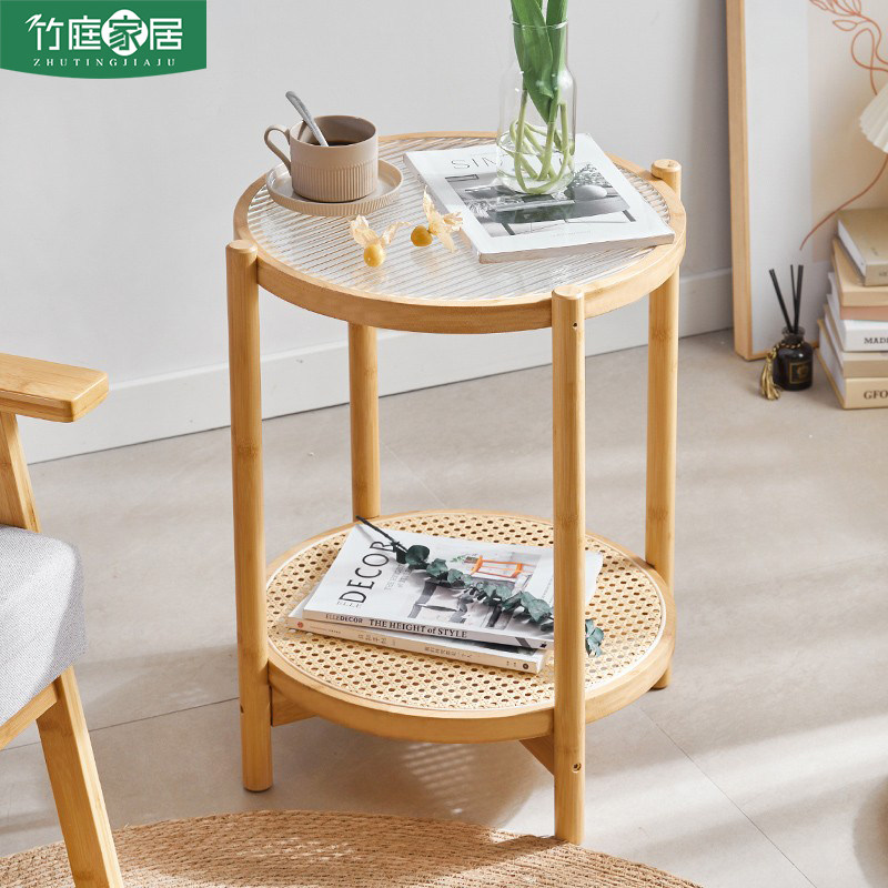 日式沙发边几卧室床头角几客厅边柜玻璃边桌藤编小茶几阳台小桌子