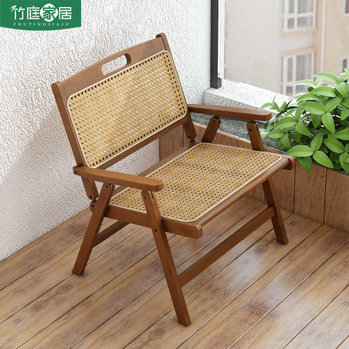 折叠藤编椅子户外露营靠背椅