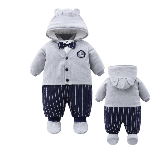 婴儿包脚爬服连体衣秋冬棉衣加厚