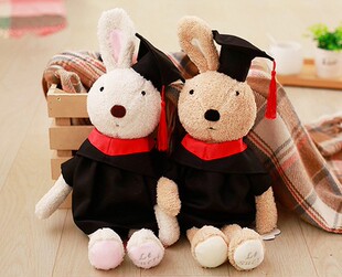 砂糖兔学生毕业博士装学生服博士袍配件毛绒小兔子公仔毕业礼物