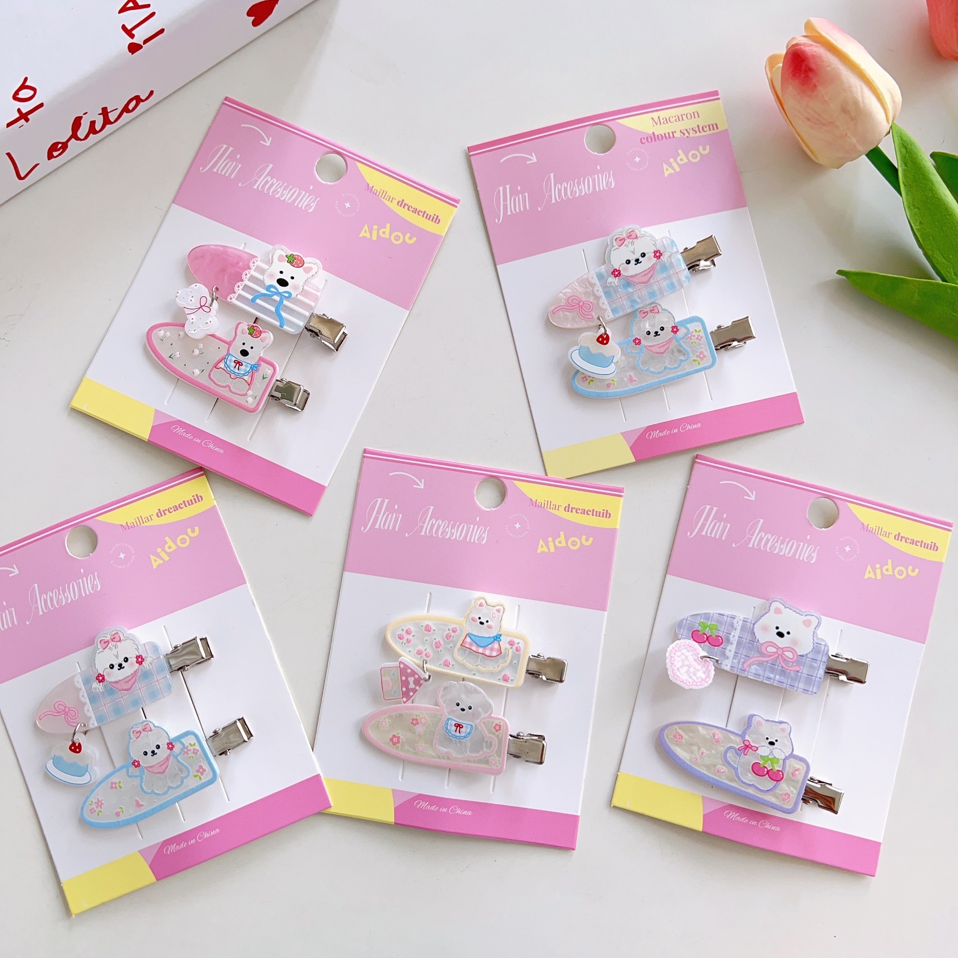 萌宠动物小狗发夹组合可爱少女卡通化妆无痕夹刘海夹边夹发卡头饰