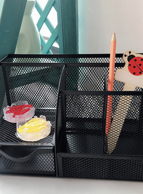 金属笔筒桶创意简约大小学生七格文具整理盒办公室用品桌面收纳盒