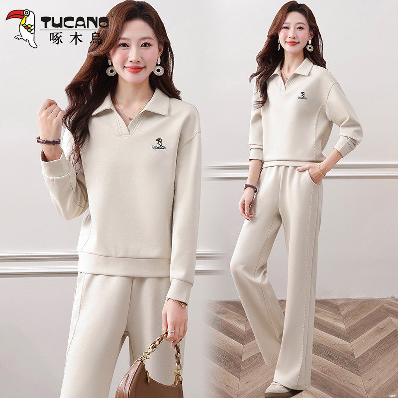 啄木鸟休闲运动套装女2026春秋新款洋气时髦卫衣薄款跑步服两件套