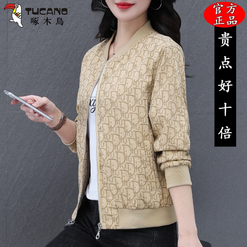 啄木鸟棒球服外套女款春秋2025新款中年妈妈宽松百搭短款夹克上衣