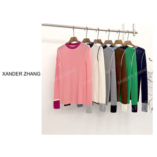 巨显瘦精纺丝光羊毛艺术感拼色毛衫 弹力百搭减龄 YBMS1J719时尚