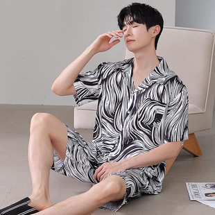 【大码】夏季大码男士冰爽丝睡衣短袖可外穿家居服-24077斑马线