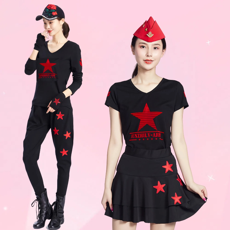 广场舞服装上衣女士大码圆领T恤