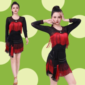 流苏烫钻长袖 广场舞服装 女2025新款 上衣显瘦跳舞裙子摩登舞演出服