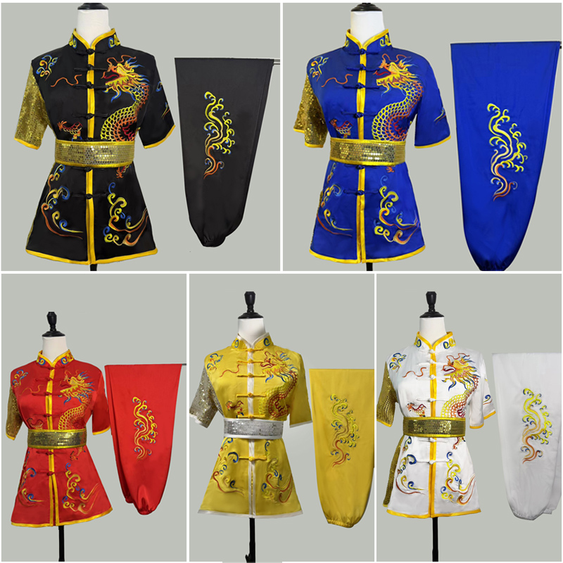 新款刺绣龙武术表演竞赛服男女体考训练练功服套路拳彩服成人儿童