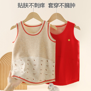 新款马年红色儿童背心保暖本命年新款男童蚕丝羊绒打底衫女童无袖