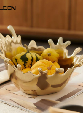 印度进口金属水花造型果盘摆件