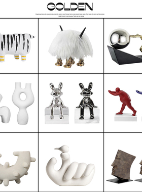 现代样板间人型摆件卡通小花猫几何个性轻奢客厅酒柜电视柜装饰品