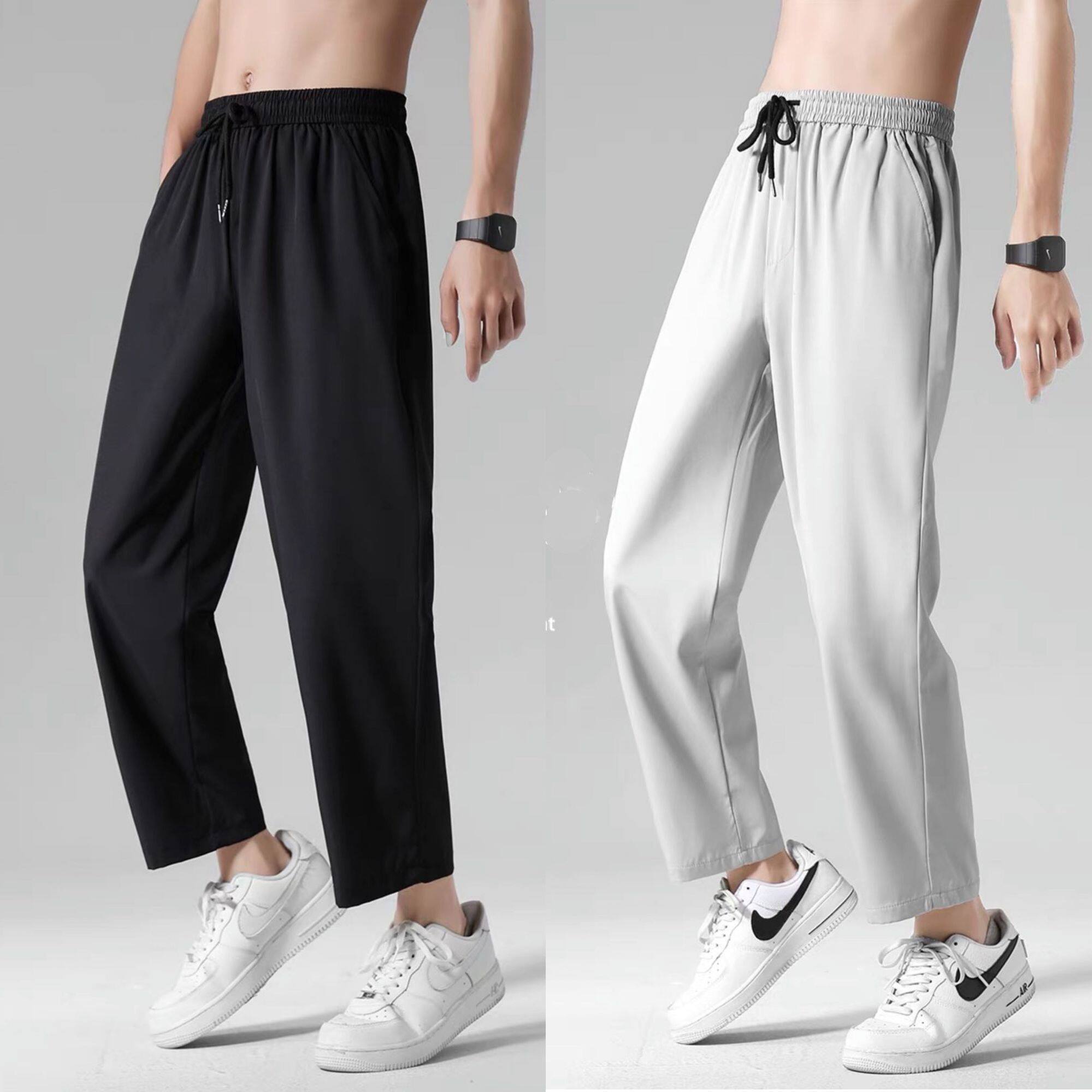 夏季潮流休闲裤男韩版宽松直筒九分裤潮牌冰丝薄款速干大码运动裤