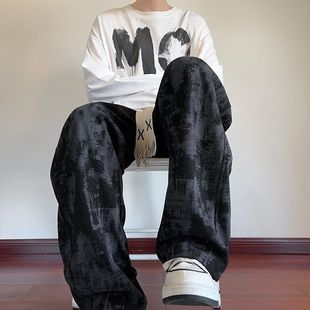 男士 子美式 秋冬季 扎染裤 宽松潮牌休闲裤 复古高街直筒加绒直筒长裤