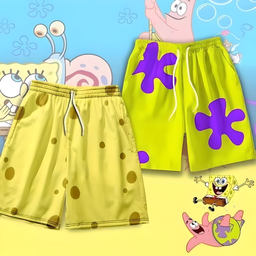 清仓捡漏海绵宝宝派大星沙滩短裤男夏季大码花裤衩子海边泳裤运动